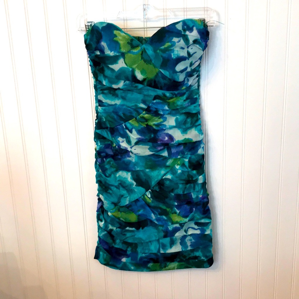 Vice  & Fig Strapless Mini Dress Blue Floral size XS Evening Wedding Reception